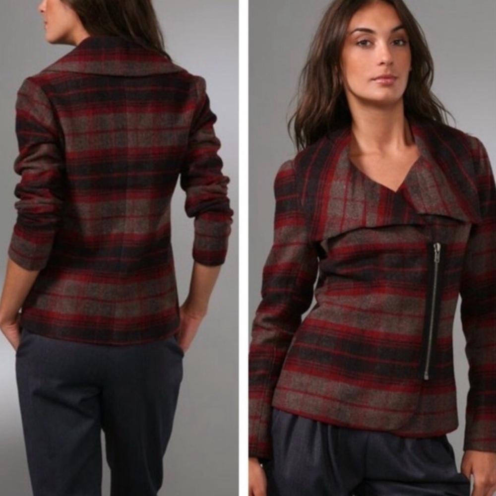 BB Dakota Plaid Wool Blend Full Zip Jacket Size Medium red Brown black Outdoors